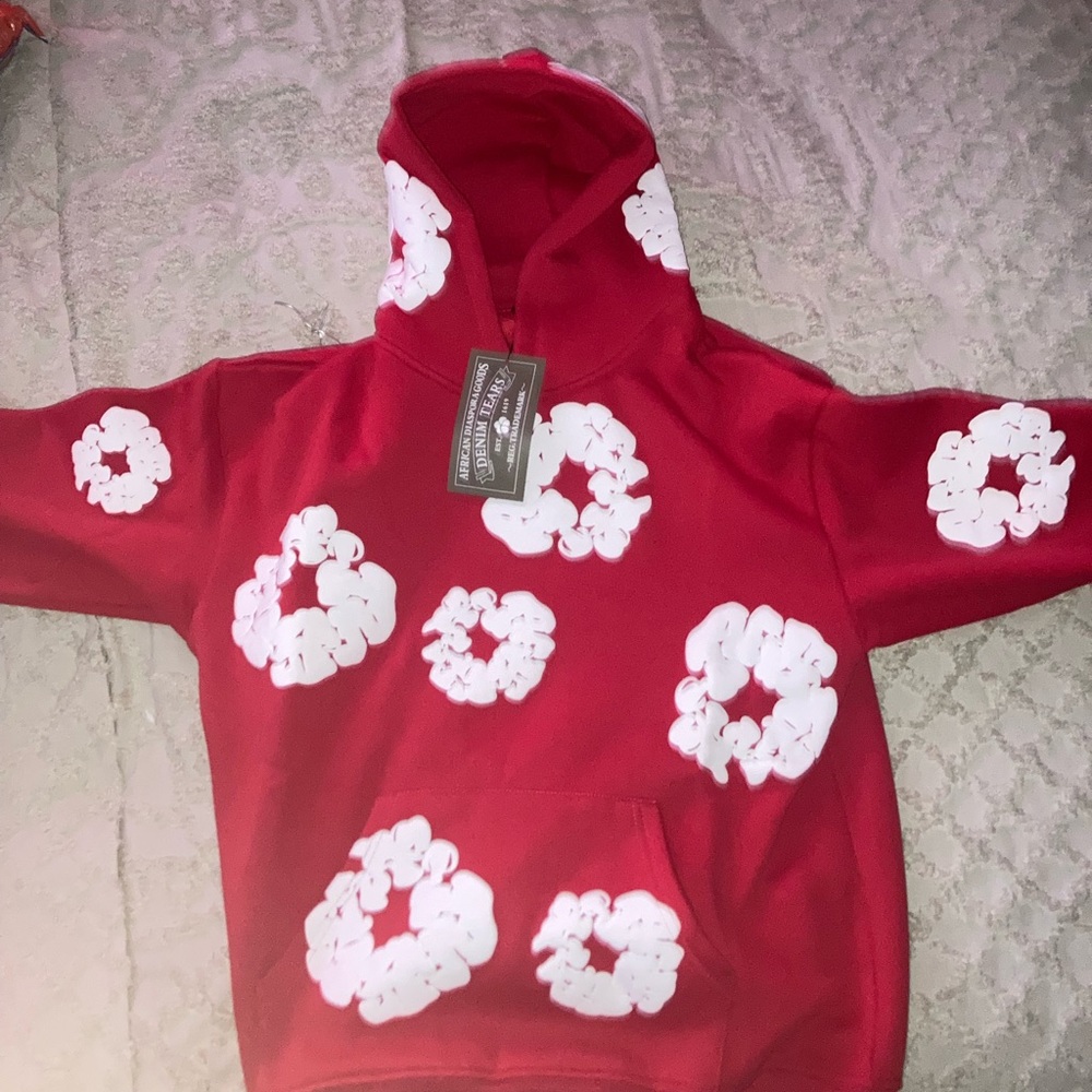 Red Hoodie with White Pattern